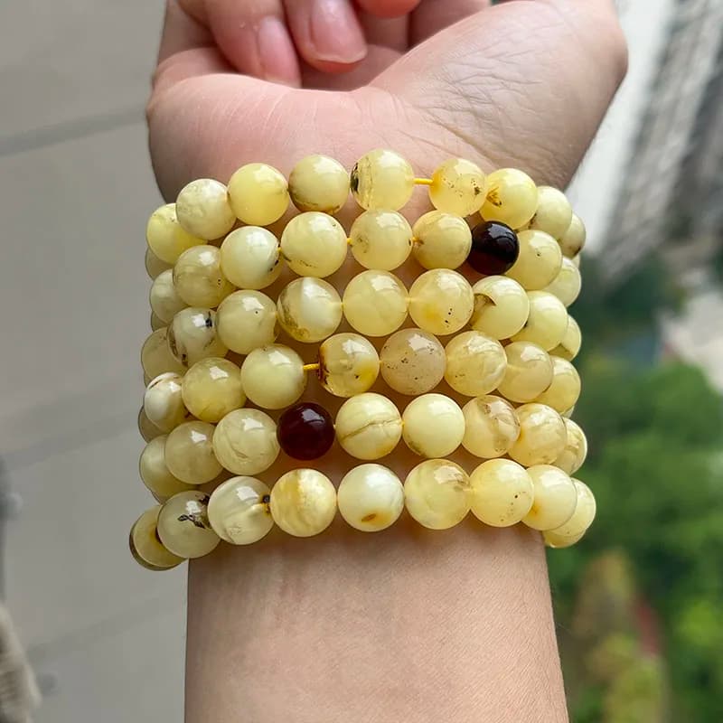 Yoowei 5mm 7mm Natural Amber Bracelet Genuine 108 Plant Beads Mala Meditation Buddhist Necklace New Scenery Ambar Jewelry Gift - 3