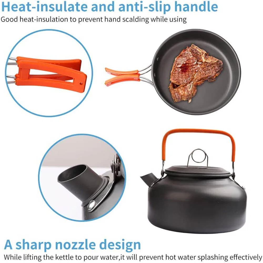 1PCS Camping Cookware Kit Outdoor Cooking Set Aluminum Pot Equipment Travel Tableware Kitchen for Hiking Picnic BBQ - 4