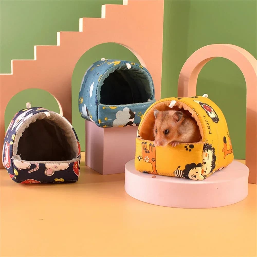 Cute Cartoon Rabbit Squirrel Mini Cage Guinea Pig Nest Small Animal Mice Rat Pet Sleeping Bed Hamster House Winter Warm Soft Mat - 2