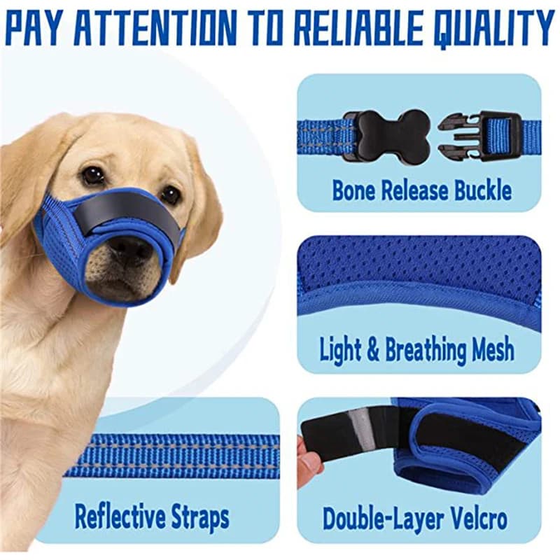 Dog Muzzle Puppy and Large Dog Anti Barking Adjustable Anti-biting Mesh Breathable Soft Pet Mouth Muzzles Straps Doggie Supplies - 5
