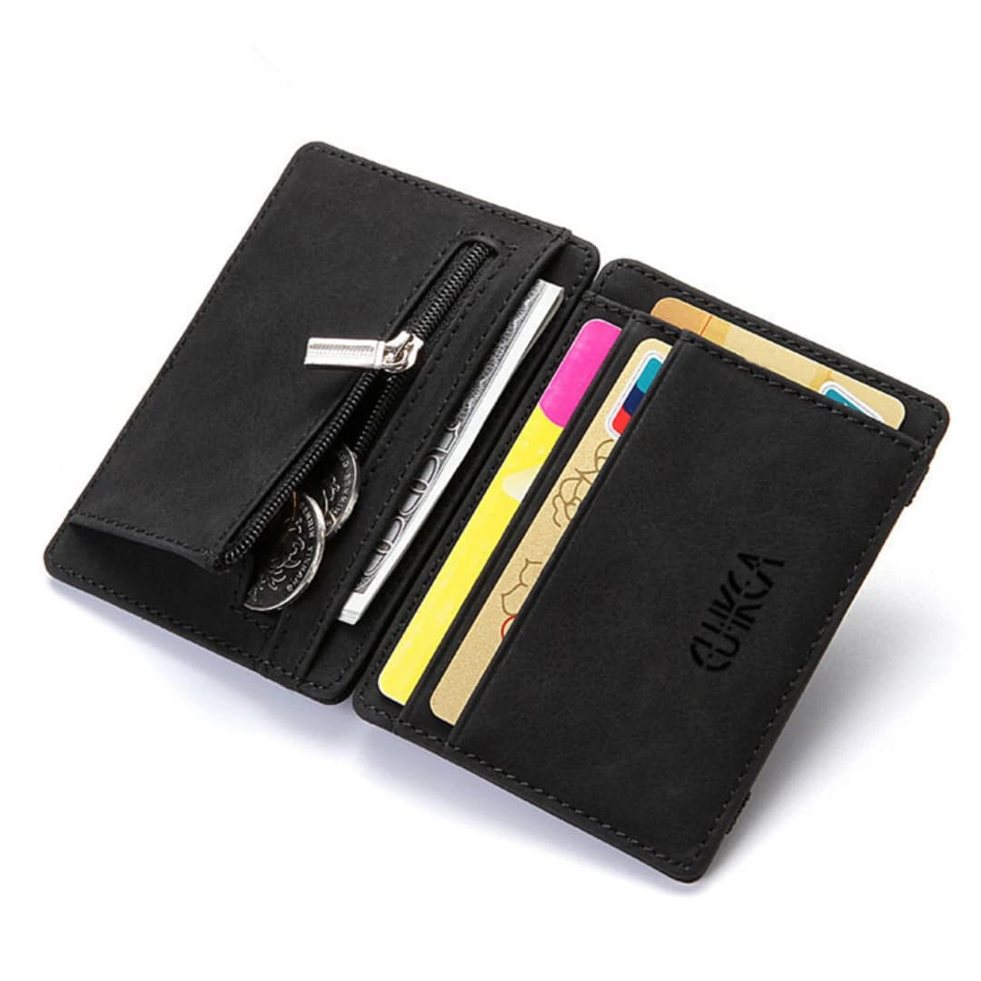 Ultra Thin Men Male PU Leather Mini Small Magic Wallets Zipper Coin Purse Pouch Plastic Credit Bank Card Case Holder Men Purses - 2