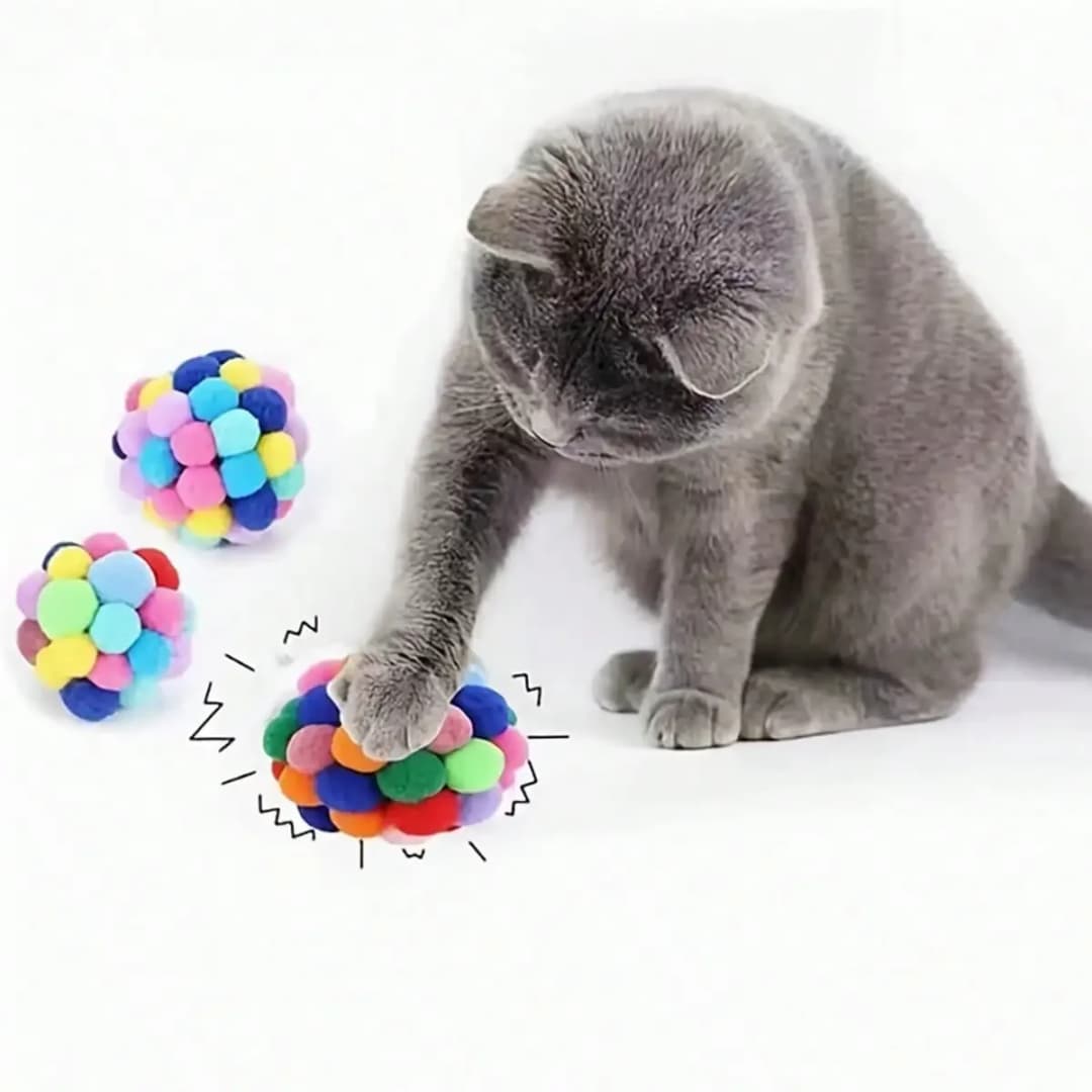 Colorful Fuzzy Pom Pom Balls for Cats High Quality Soft and Durable Interactive Pet Toys for Kitten Entertainment and Exercise - 3