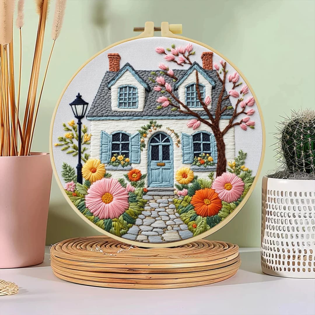 قطعة واحدة 20X20 سم/7.87 بوصة حديقة أمام المنزل مجموعة بدء التطريز DIY مجموعة للمبتدئين فن الرسم والخياطة