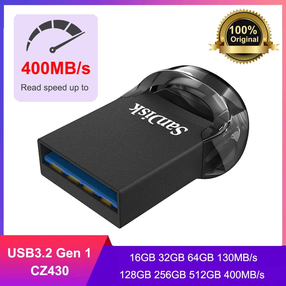 SanDisk Ultra Fit USB 3.2 Flash Drive 32GB/64GB/128GB/256GB/512GB/1TB Shockproof encrypted mini computer, business car USB drive