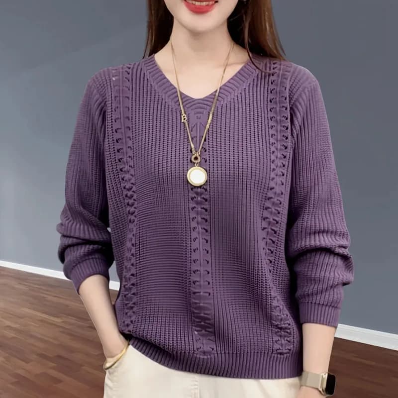 V-neck Knitted Sweater Autumn Popular Women's Clothing Foreign Style Inside with Solid Color Bottoming Shirt Top Jumpe Homme - 2