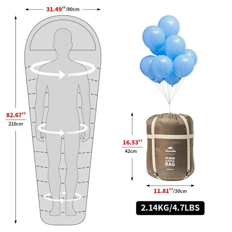 Naturehike Sleeping Bag MJ300 -1℃ Lightweight MJ600 -12℃ Mummy Sleeping Bag Outdoor Camping Cotton Winter Sleeping Bag - 5