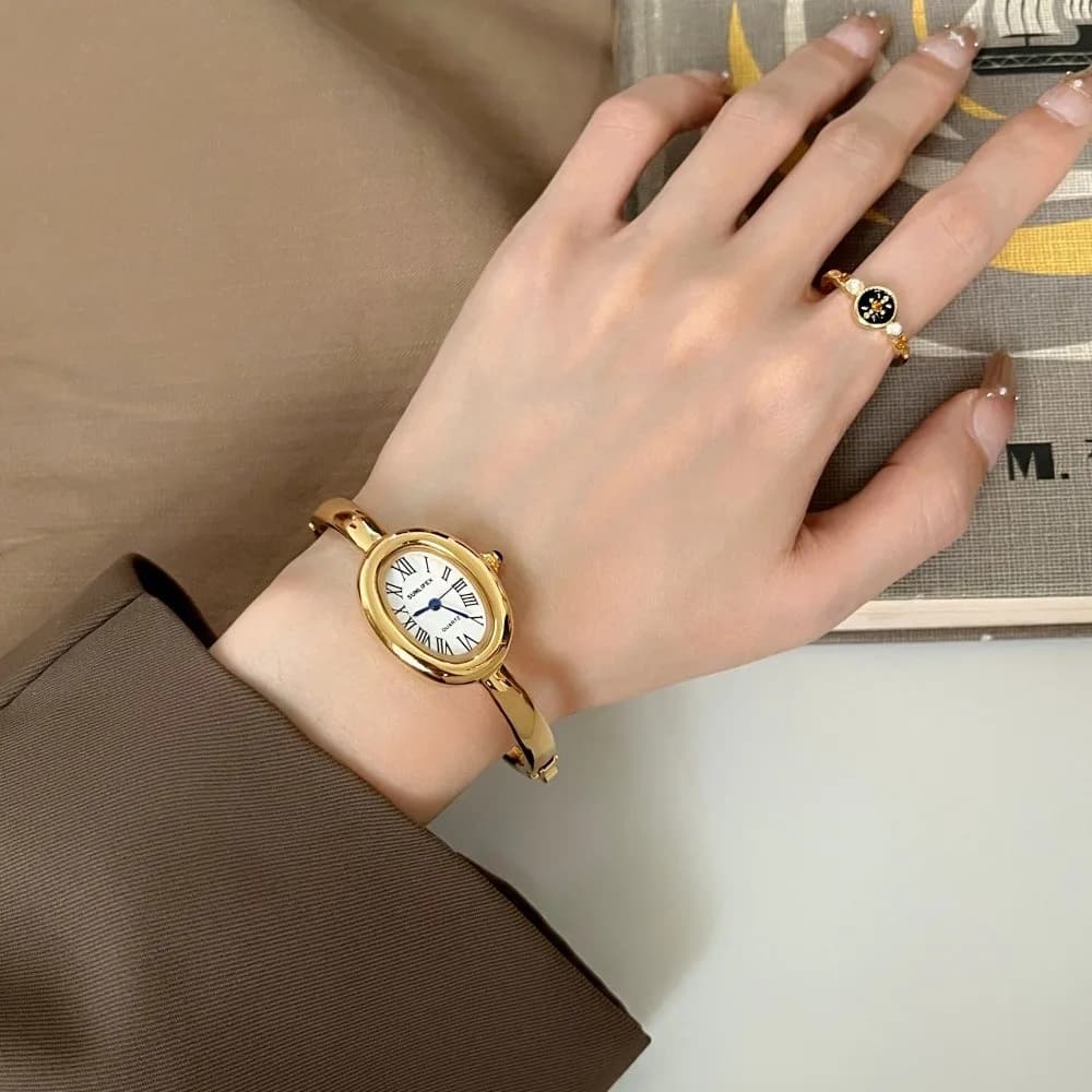 Bathtub Watch Women High end Rose Gold Light Luxury Round Metal Bracelet Watches Ladies Fashion Quartz Wristwatches Jewelry Gift - 2