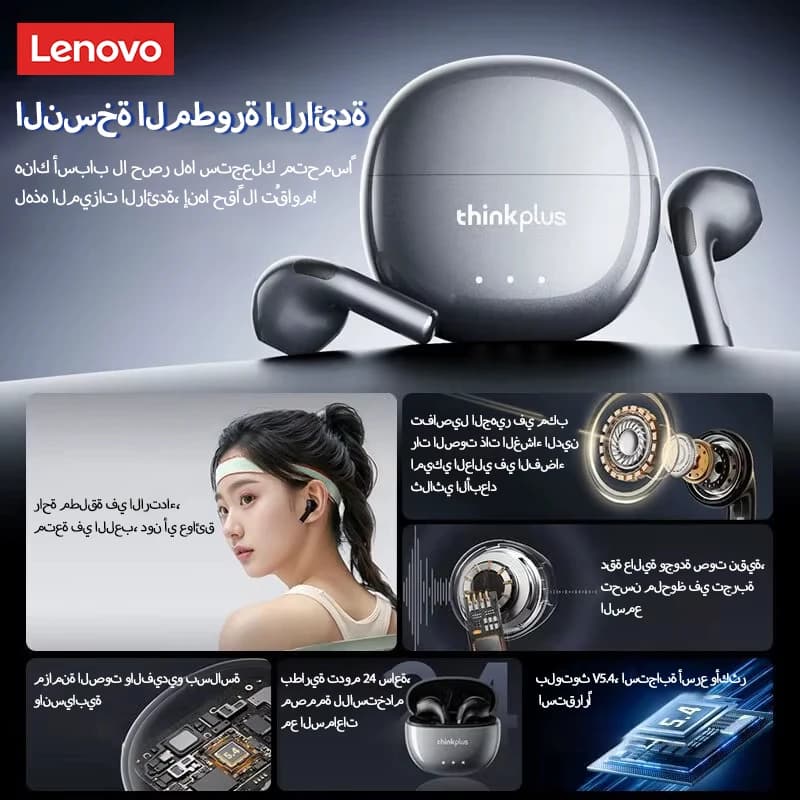 سماعات أذن لينوفو LP2 برو بلوتوث 5.4، شبه داخل الأذن، مكالمات واضحة، جودة صوت HIFI، سماعات لاسلكية خفيفة ومريحة - 5