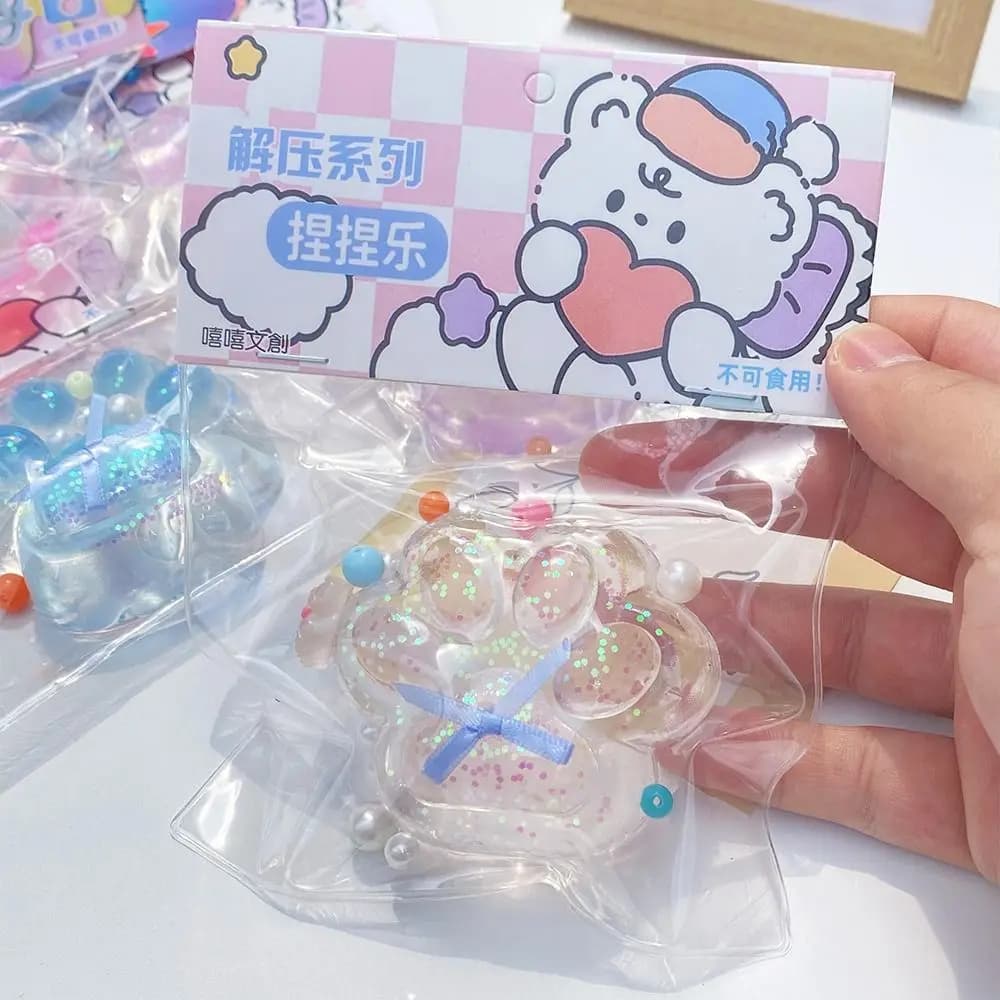 Taba Squishy Bow Cat Paw Fidget Toys Cute Pink Cat Foot Slow Rebound Toy Wet Soft Antistress Pinch Decompression Sensory Toy - 2