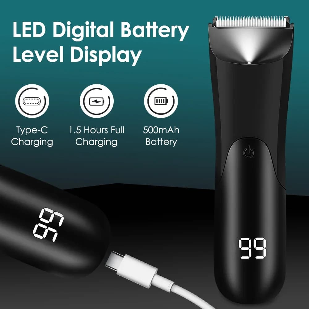 Electric Groin Body Hair Trimmer for Men Ceramic Blade Head Pubic Hair Ball Shaver Travel LED Display Body Chest Hair Razor - 5