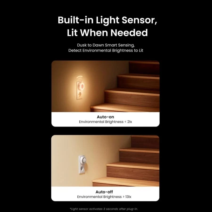Yeelight Plug-in Light Sensor NightLight Mini Sensor Night Light Warm White 2700K Ultra Energy Efficient 0.25W 110-240V EU Plug - 3