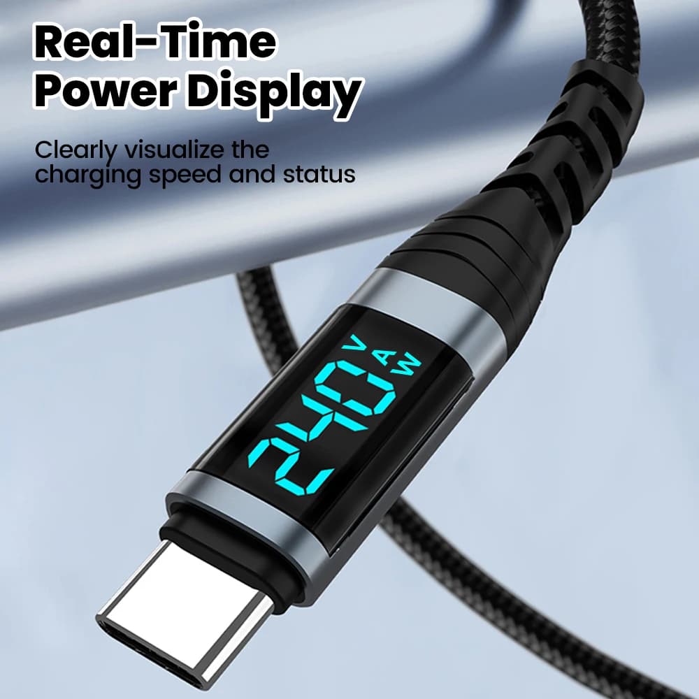 240W Type C to Type C Super Charge Digital Display Cable 0.5m-2m USB C Data Cable For Iphone 15 16 Samsung s24 s23 Huawei Xiaomi - 6