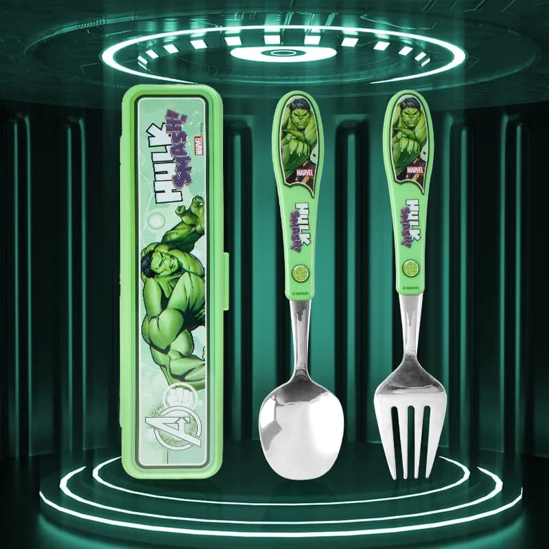 2pcs Superhero Spiderman Cartoon toy Tableware Spoon Cross Fork Soup Spoon Set Dining Lunch Hulk Anime Figures Party kids Toys - 3