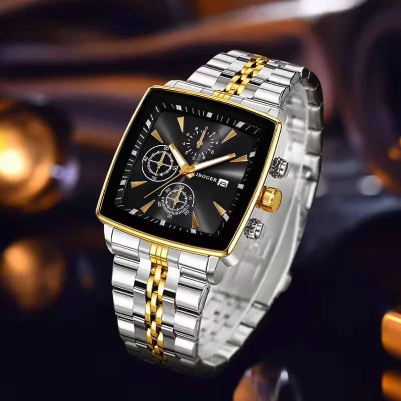Luxury Square Men Business Watches Fashion Stainless Steel Man Calendar Quartz Wristwatch Reloj Hombre (Without Box) - 5