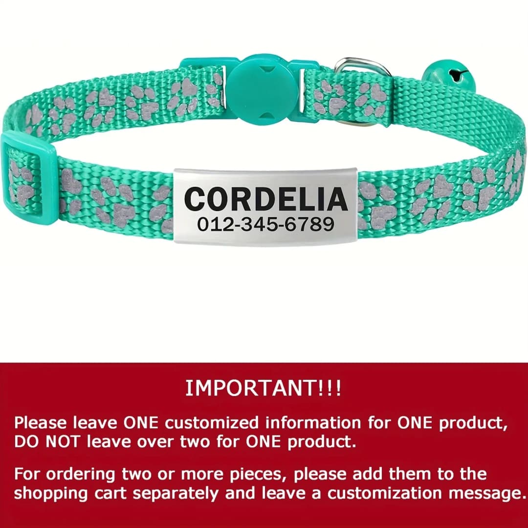 Custom Reflective Cat Collar - Personalized Name Tag & Bell Breakaway Adjustable Anti-Lost Design with Paw Print Collar for Cats - 3