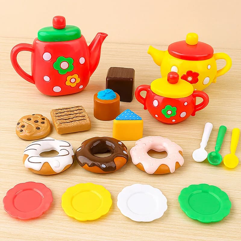 Afternoon Tea Set, 24Pcs of Girls' Playhouse Tea Set, Children's Kitchen Toy Set Party Dress-Up Toy, Donut, Cake - 3