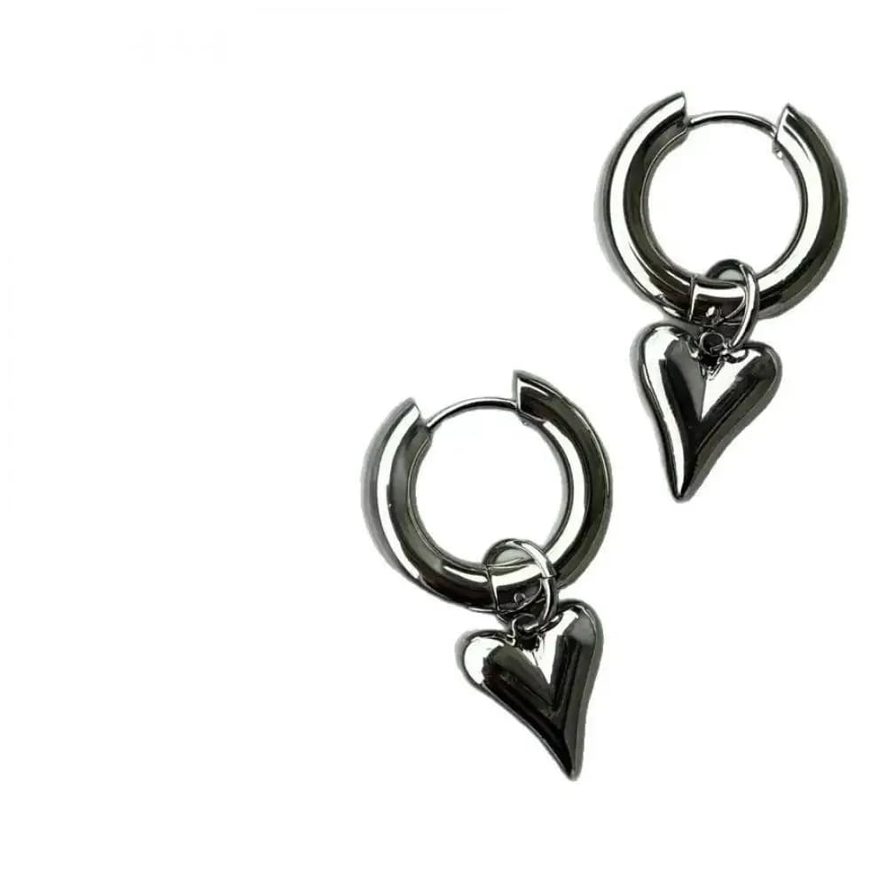 Punk Peach Heart Pendant Earrings for Women Silver Color Simple Fashion Geometric Circular Ear Buckle New Trendy Jewelry Gift - 6