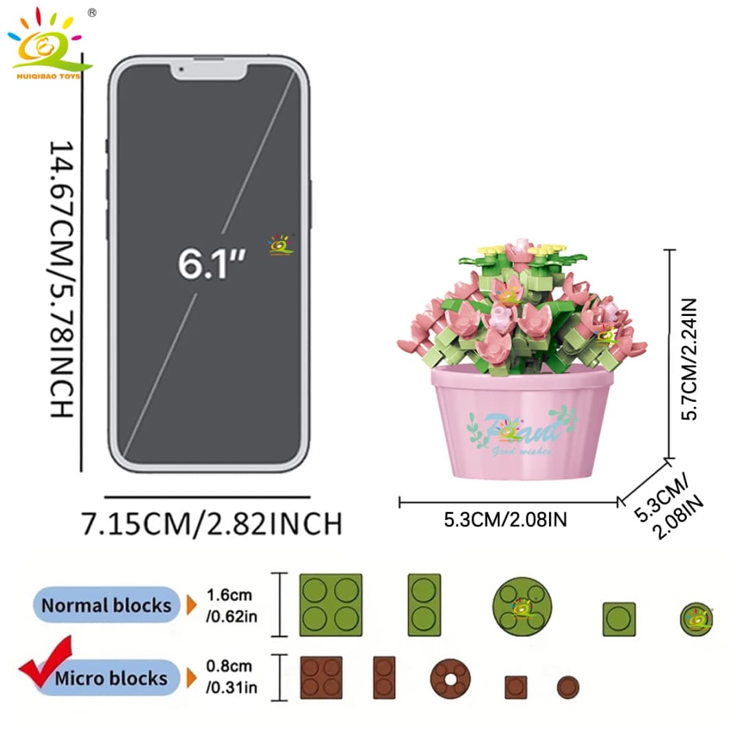 HUIQIBAO MOC Flower Succulent Potted Model Building Block DIY Eternal Bouquet Home Desk Plant Decor Brick Girl Gift Children Toy - 6