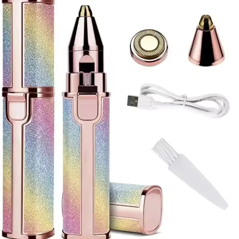 إزالة شعر الوجه للنساء: ماكينة تشذيب شعر الأنف والحاجبين القابلة لإعادة الشحن 2 في 1، ماكينة حلاقة الوجه مع إضاءة LED مدمجة - 4