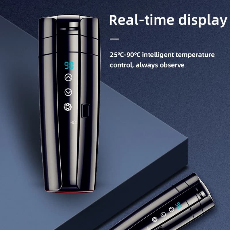 E-ACE 12V Portable Car Heating Cup 400ml Stainless Steel Touch screen Digital Display Water Warmer Bottle Thermos cup Car Kettle - 3