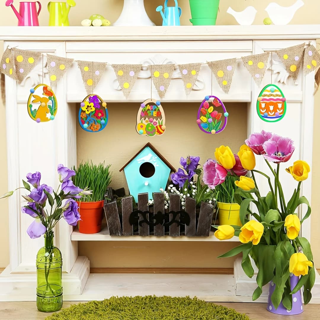 40 قطعة من زينة عيد الفصح الخشبية على شكل أرنب وبيض، غير مكتملة وقابلة للطلاء، زخارف معلقة احتفالية، لوازم الحرف اليدوية - 4