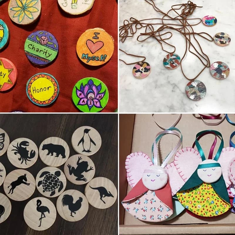 15-35 مللي متر عملات خشبية مستديرة ناعمة غير مكتملة ، رموز مستديرة خشبية فارغة طبيعية لمستلزمات الفن اليدوي ، اللوحة - 6