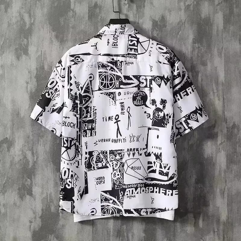 Japanese Retro Printed Short-Sleeve Shirt for Men,Trendy Brand Letter Shirt, Loose Casual VersatileThin Short-Sleeve Dress Shirt - 4