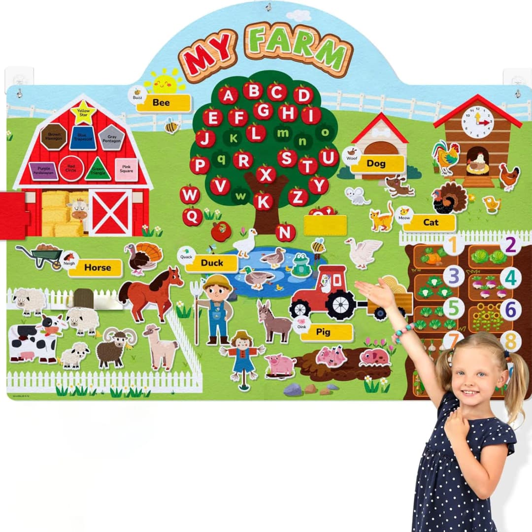 Farm Animals Felt Story Board Set Storytelling Early Learning Interactive Play Kit Wall Hanging Puzzle Toys for Toddlers Gifts - 4