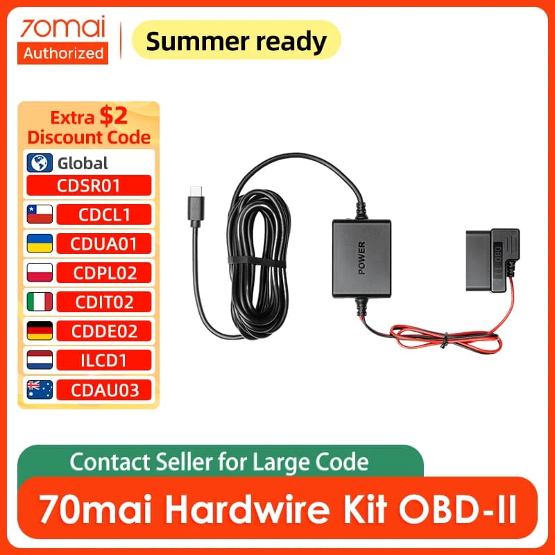 مجموعة توصيل دائم OBD II Type-C USB-C لكاميرات 70mai 4K A810 / Omni X800 / X200 / A510 / M500 / M310