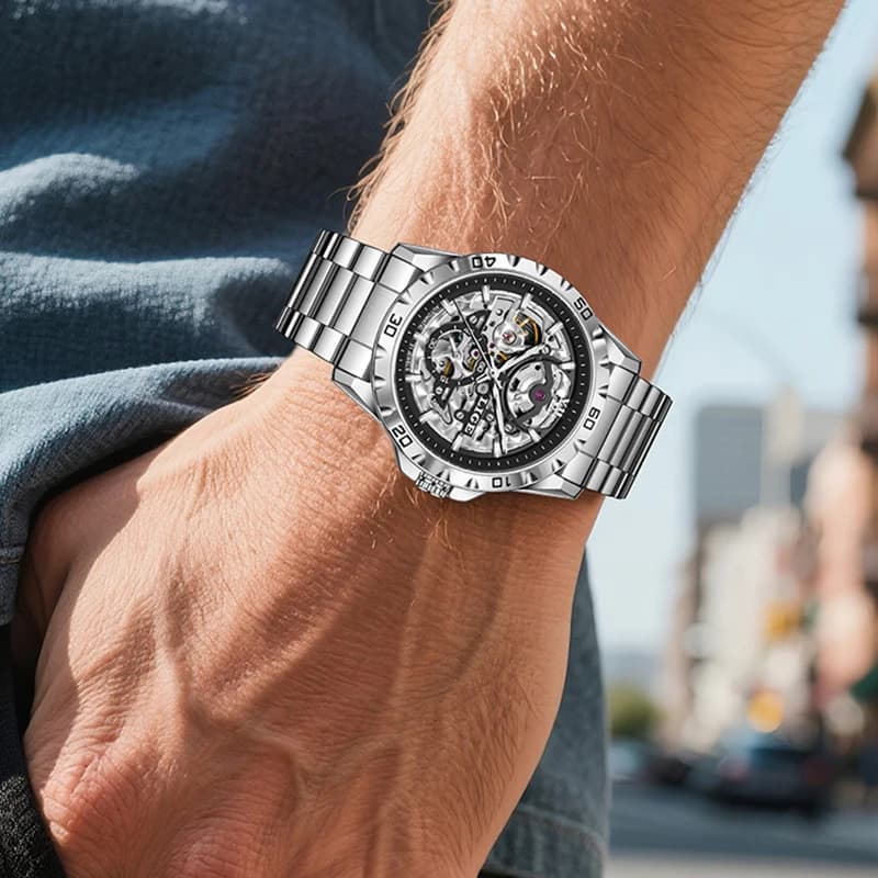 LIGE Hollow Skeleton Men's Mechanical Wristwatches Fashion Luminous Watch Men Military Sports Waterproof Automatic Watch For Men - 5