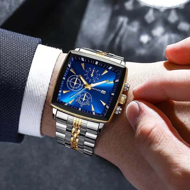 Luxury Square Men Business Watches Fashion Stainless Steel Man Calendar Quartz Wristwatch Reloj Hombre (Without Box) - 4
