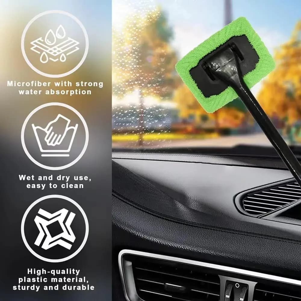 Car Window Cleaner Brush Kit Windshield Cleaning Wash Tool Inside Interior Auto Glass Wiper with Long Handle Car Accessories - 2