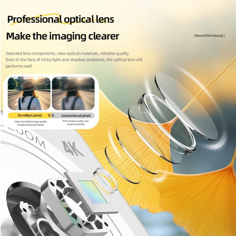 كاميرا رقمية بدقة 5000 واط بكسل، 4K HD، CCD كلاسيكية، محمولة، فلاش مزدوج، 50 مليون بكسل، تركيز تلقائي - 5