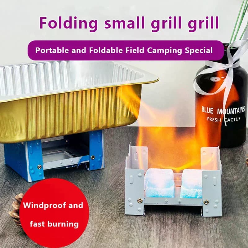موقد نزهات صغير محمول، موقد تخييم من الحديد المجلفن، وقود كحول صلب، فرن قابل للطي، معدات تخييم للطهي - 3