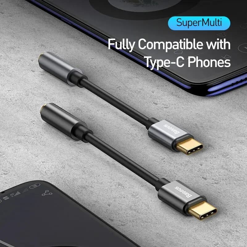 محول Baseus من Type C إلى مقبس سماعة أذن 3.5 مم AUX، كابل USB C، متوافق مع Huawei P40 وP30 Pro وXiaomi 10 و9، محول صوتي لسماعات الرأس Type C - 3