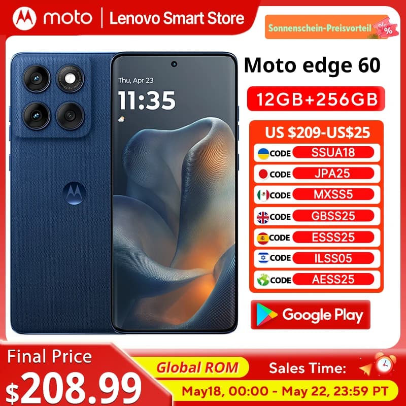 Motorola MOTO edge 60 Smartphone 5G Original Global ROM 6.7‘’ 1.5K 120Hz pOLED Display MediaTek Dimensity 7400 IP68 Cellphone