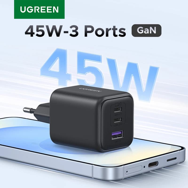 شاحن UGREEN بقدرة 45 واط/30 واط/25 واط/20 واط تقنية GaN PD3.0 PPS QC3.0 شاحن سريع USB C لأجهزة Samsung S26 وiPhone 17 و16 و15 Pro Max وiPad وأجهزة Xiaomi اللوحية