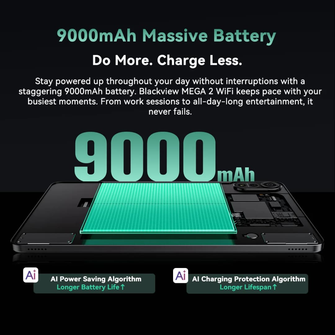 Blackview MEGA 2 Wifi Tablet PC 12'' 2K FHD+ Display Unisoc T615 12GB RAM 256GB ROM 9000mAh Battery 16MP Android 15 Tablets - 4