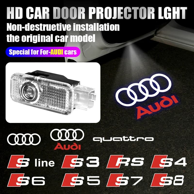 لأودي A3 8V 8P A6L A5 A7 Q3 Q5 Q7 A4 B5 B6 B7 B8 A1 RS TT S3 S6 Sline Quattro مصباح ترحيب عالي الدقة لباب السيارة بروجكتور ليزر