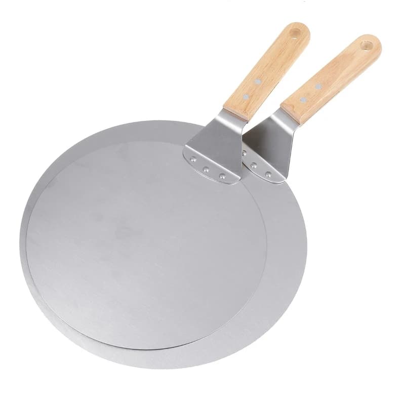 10/12inch Pizza Shovel Pastry Tools Stainless Steel Wooden Handle Peel Round Anti-scalding Pan Bakeware Maker - 2