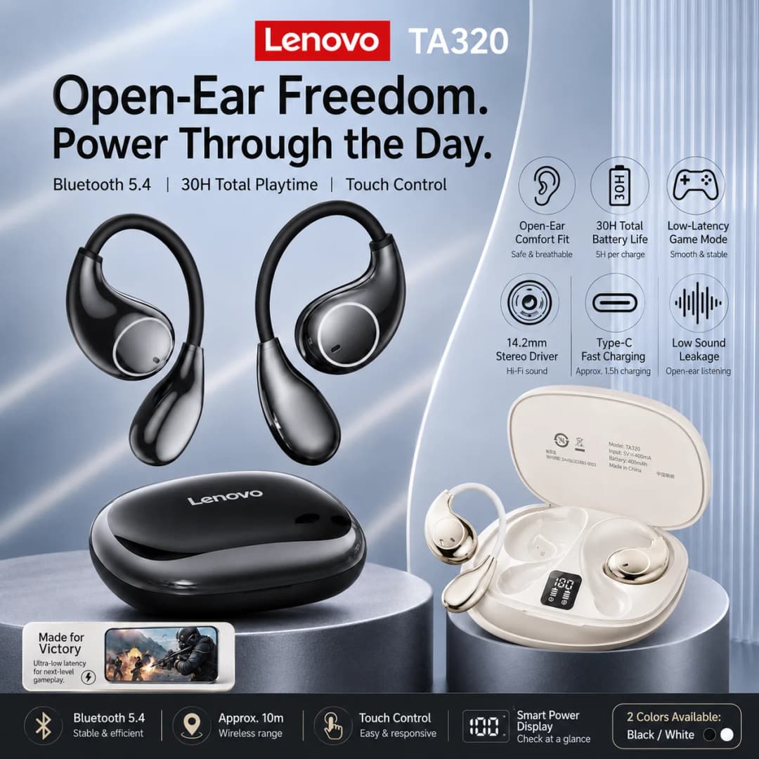 Lenovo Original TA320 Wireless Earphones Bluetooth 5.4 Long Battery Music Gaming Earphone with MIC Waterproof Sport Earbuds Gift