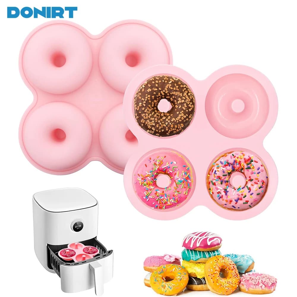 قالب دونات من السيليكون 4 فتحات صينية خبز غير لاصقة أدوات تزيين كعك شوكولاتة وحلويات DIY Bagels Muffins Donuts