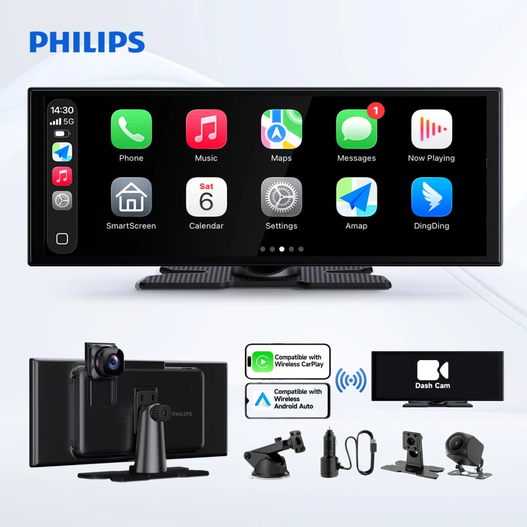 Philips 10.25-inch Smart Dash Cam Compatible with ISO Wireless CarPlay and Android Auto, Loop Recording, Built-in Speaker - 5