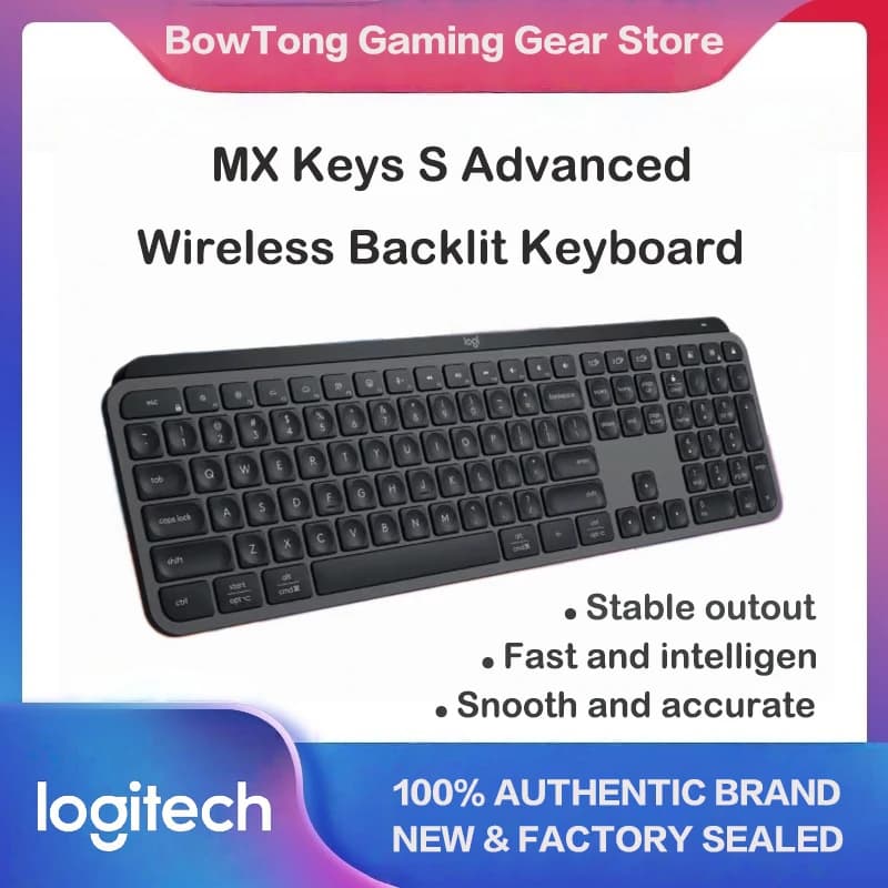 لوحة مفاتيح بلوتوث لاسلكية Logitech MX Keys S، لوحة مفاتيح مكتبية، رقيقة للغاية بحجم كامل، إضاءة خلفية ذكية، مفاتيح هادئة، محمولة