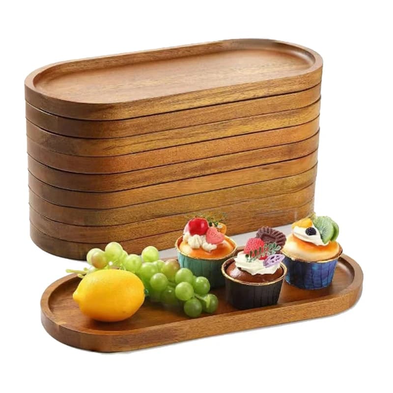Solid Wood Round Dessert Plate Japanese-style Wooden Coffee Wooden Tray Snack Dried Fruit Plate Oval Tea Tray Kitchen Supplies - 6