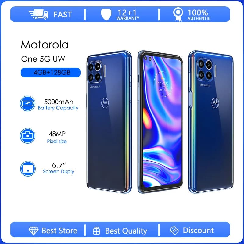 Original Unlocked Motorola One 5G UW XT2075 One Sim 4GB RAM 128GB ROM Octa-core 48MP 6.7'' 5000mAh Android 10 NFC FM Smartphone