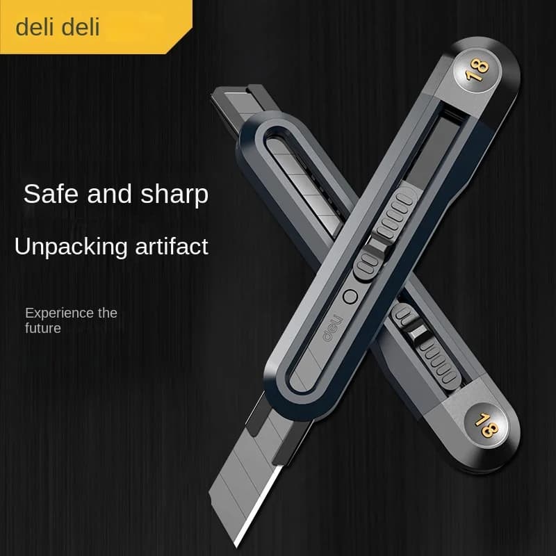 Deli Snap-off Utility Knife Retractable Box Cutters 9mm 18mm High Carbon Steel Blades Auto Lock, Perfect for Office and Home use - 2