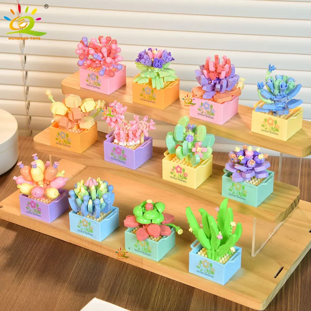 HUIQIBAO MOC Flower Succulent Potted Model Building Block DIY Eternal Bouquet Home Desk Plant Decor Brick Girl Gift Children Toy - 4