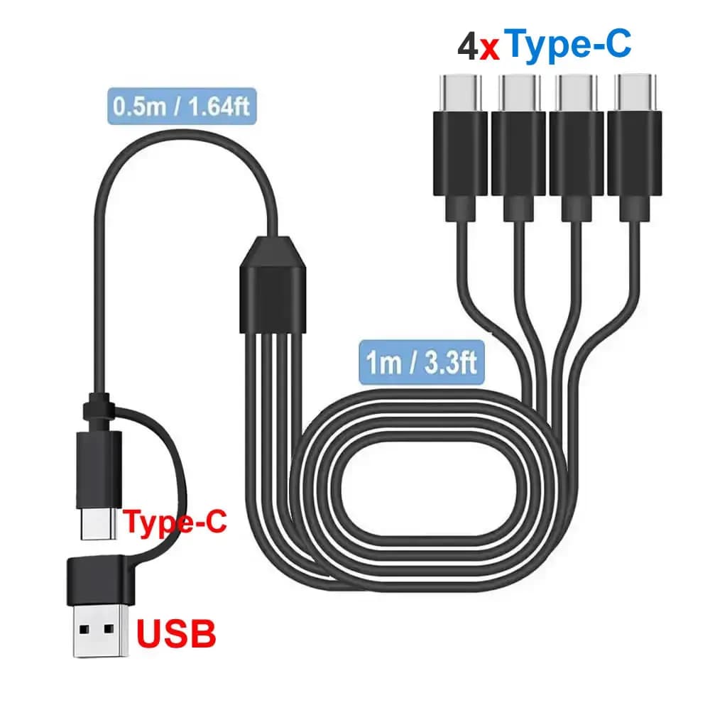 كابل شحن متعدد مقسم USB C، سلك شحن USB A/C إلى النوع C، مع 4 موصلات من النوع C للهواتف المحمولة والأجهزة اللوحية والمزيد - 5