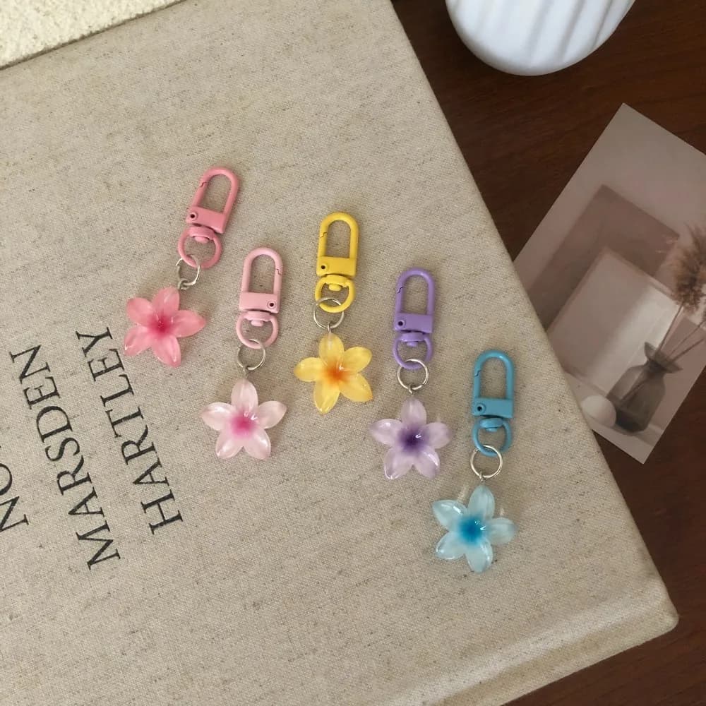 Cute Colorful Flower Pendant Keychains Women Bag Earphone Case Pendant DIY Accessories Car Key Ring Girl Candy Color Key Chains - 2